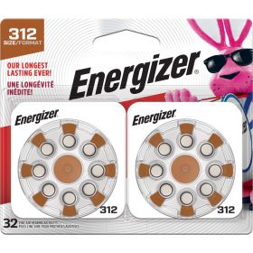 Energizer Hearing Aid Batteries, Battery Size 312, Brown Tab, 32 Pack