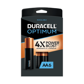 Duracell Optimum AA Battery with 4X POWER BOOST™, 6 Pack Resealable Package