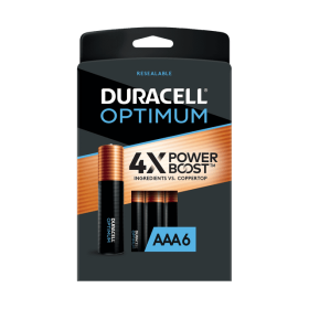 Duracell Optimum AAA Battery with 4X POWER BOOST™, 6 Pack Resealable Package