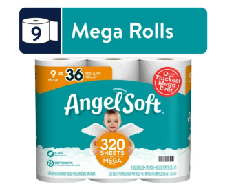 Angel Soft Toilet Paper;  9 Mega Rolls